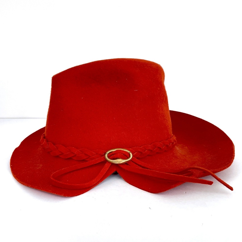 Vintage 40s FairField Felts Red Wool Fashion Hat Tilt Braided Band Split Brim